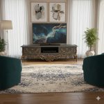 میز تلویزیون آرمیتا منبت شده، چوب راش ترکیه‌ای، تولید ایران چوب