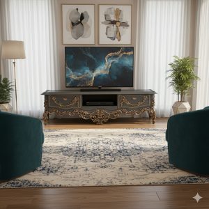 میز تلویزیون آرمیتا منبت شده، چوب راش ترکیه‌ای، تولید ایران چوب