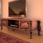 میز تلویزیون آراد سلطنتی منبت چوب راش جزئیات منبت میز تلویزیون آراد, نمای نزدیک صفحه رویی میز تلویزیون چوبی, میز تلویزیون کلاسیک آراد در رنگ سفارشی