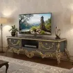 میز تلویزیون سلطنتی منبت مدرن ایلیا گل طلایی