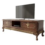 میز تلویزیون سلطنتی تمام چوب منبت کاری شده تانسو رنگ قهوه ای فندوقی تیره