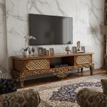 میز تلویزیون سلطنتی منبت کاری شده آنام سفید طرح دار