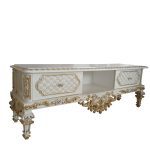 میز تلویزیون سلطنتی منبت کاری شده آنام سفید سر گل ورق طلا