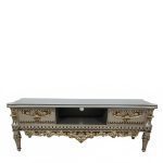 میز تلویزیون آرتین منبت کاری شده چوب راش ترک سلطنتی طلایی نقره ای