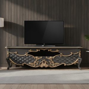 میز تلویزیون سلطنتی السانا چوب راش ایران چوب - خاکستری سر گل ورق طلا