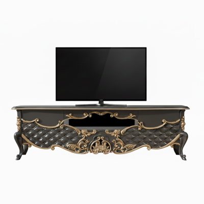 میز تلویزیون سلطنتی السانا چوب راش ایران چوب - خاکستری سر گل ورق طلا