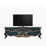 میز تلویزیون سلطنتی السانا چوب راش ایران چوب - سبز آبی سر گل ورق طلا