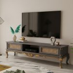 میز LCD چوبی منبت‌کاری شده راشل، سبک سلطنتی، کیفیت صادراتی، محصول خام ماهون چوب