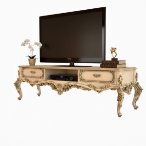 میز تلویزیون سلطنتی سفید سر گل طلایی یلدا جهیزیه سرویس چوب راش