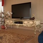 میز تلویزیون سلطنتی سفید سر گل طلایی یلدا جهیزیه سرویس چوب راش