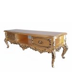 میز تلویزیون سلطنتی یلدا رنگ طلایی تیره جهیزیه سرویس چوب راش