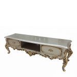 میز تلویزیون سلطنتی یلدا رنگ سیلور سرگل طلایی تیره جهیزیه سرویس چوب راش