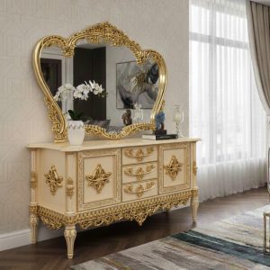 خرید آینه کنسول سلطنتی آرتین؛ میز کنسول شیک با آینه منبت‌کاری شده برای دکوراسیون منزل