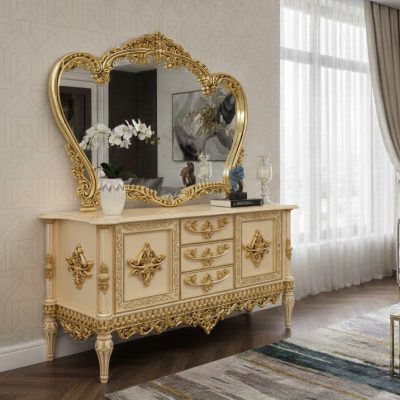 خرید آینه کنسول سلطنتی آرتین؛ میز کنسول شیک با آینه منبت‌کاری شده برای دکوراسیون منزل